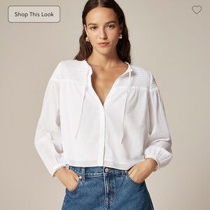 NWT J. Crew Popover Top in Cotton Voile White Blouse Small Smock Button Down